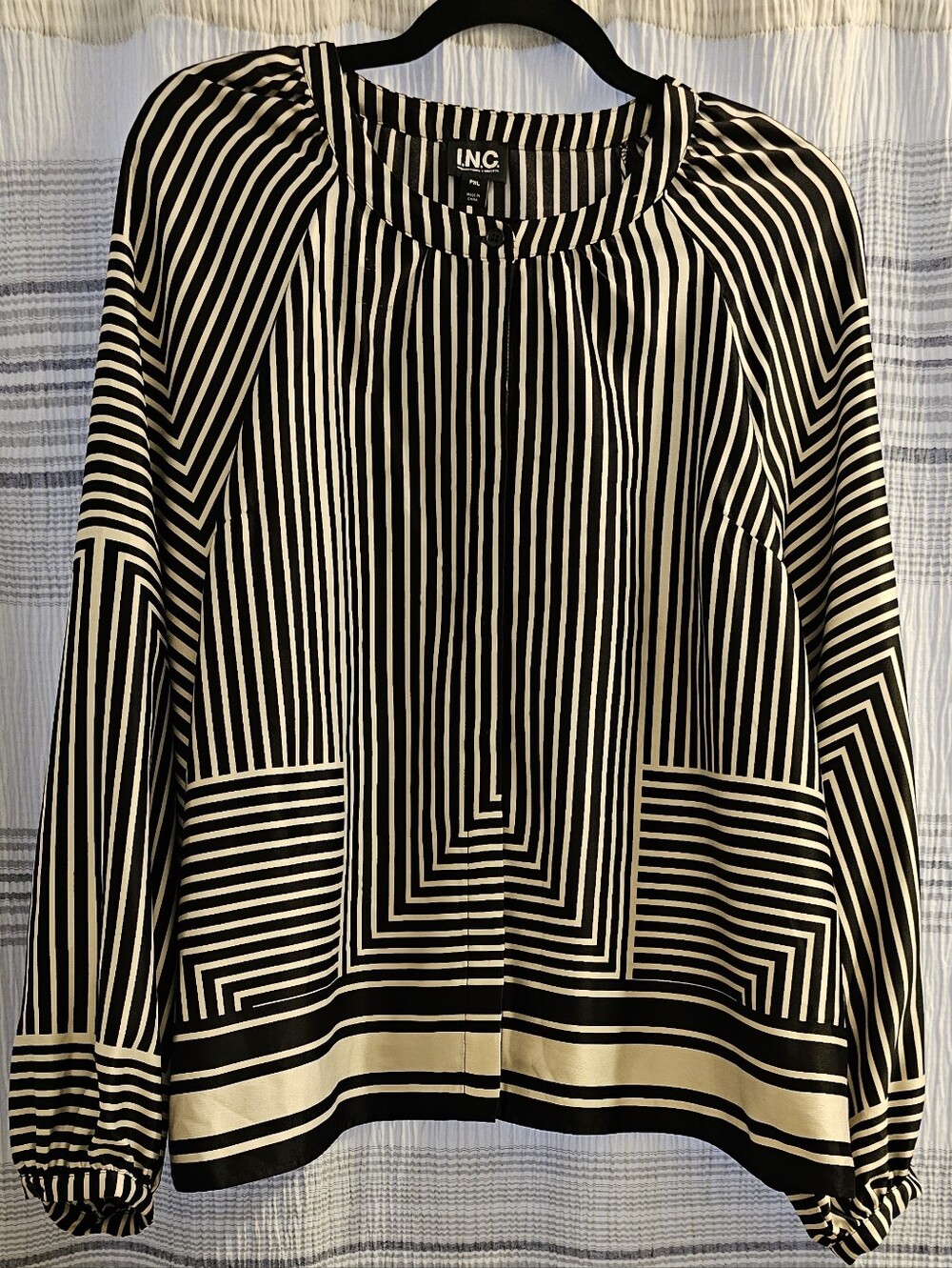 INC International Concepts Black and White Geometric Stripe Blouse